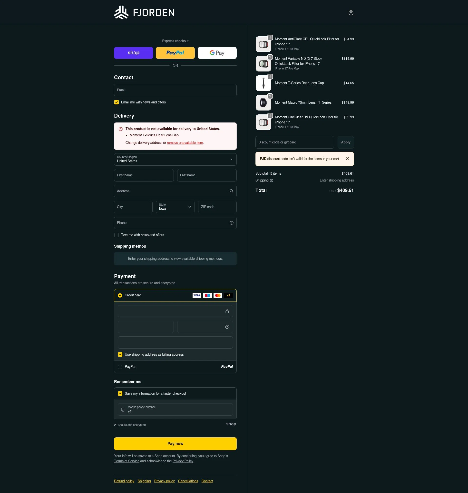 Fjorden checkout page showing Fjorden discount code box | Screenshot taken by SimplyCodes community member on Jan 29, 2026