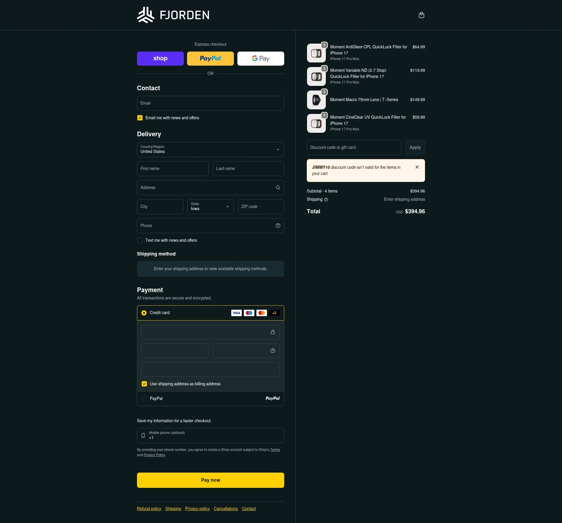 Fjorden checkout page showing Fjorden discount code box | Screenshot taken by SimplyCodes community member on Feb 7, 2026