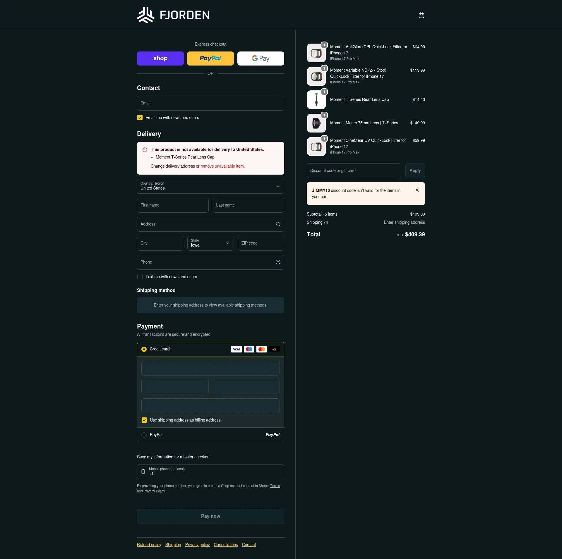 Fjorden checkout page showing Fjorden discount code box | Screenshot taken by SimplyCodes community member on Feb 2, 2026