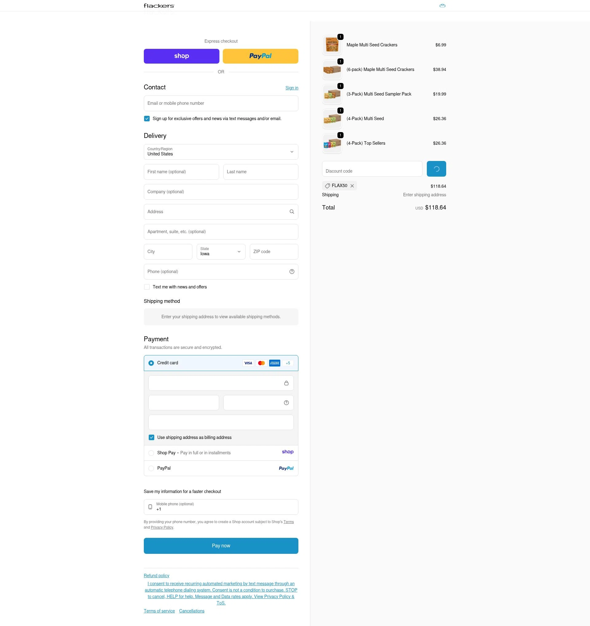 Flackers checkout page showing Flackers promo code box | Screenshot taken by SimplyCodes community member on Jan 9, 2026