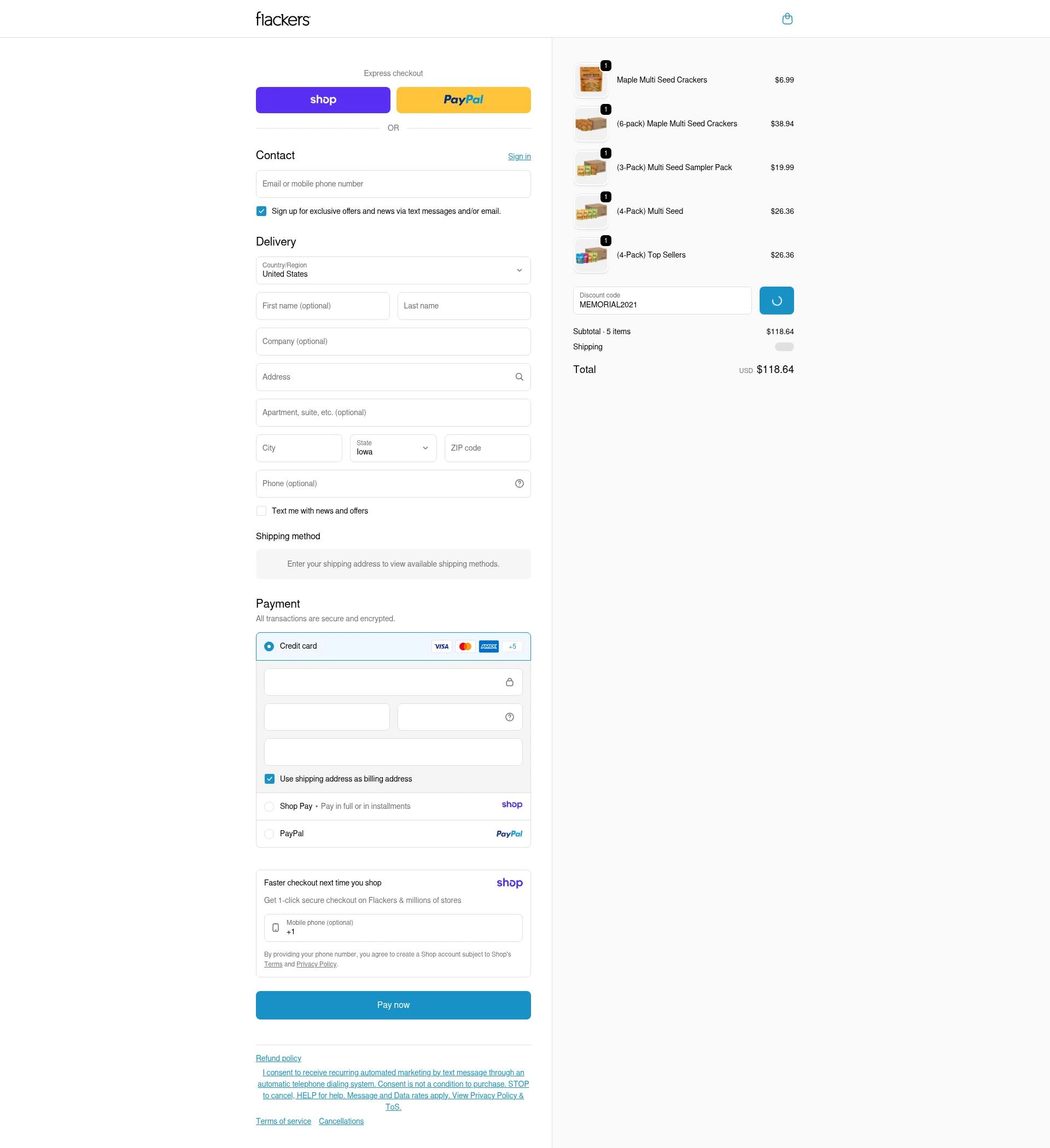 Flackers checkout page showing Flackers promo code box | Screenshot taken by SimplyCodes community member on Jan 9, 2026