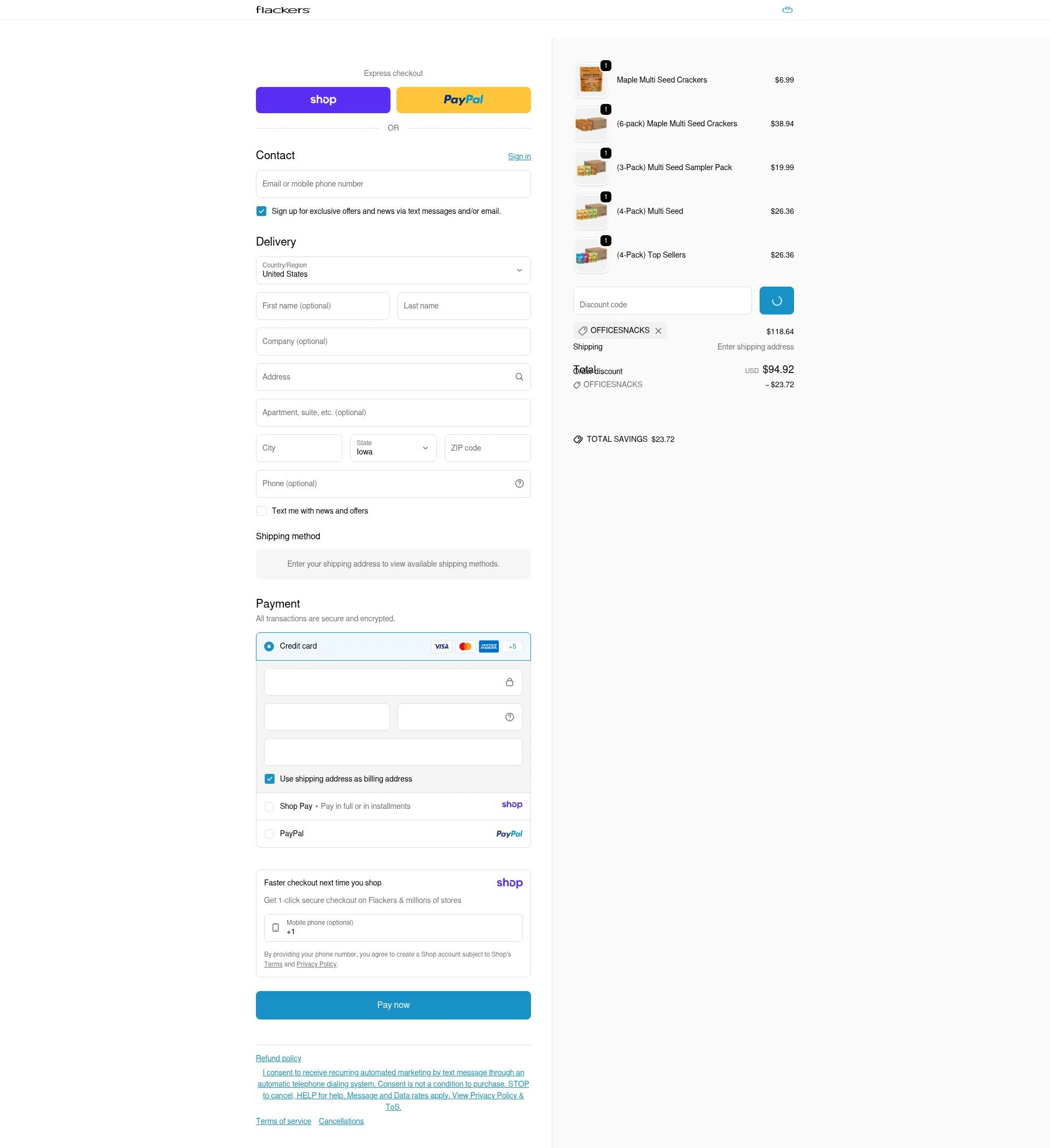 Flackers checkout page showing Flackers promo code box | Screenshot taken by SimplyCodes community member on Jan 9, 2026