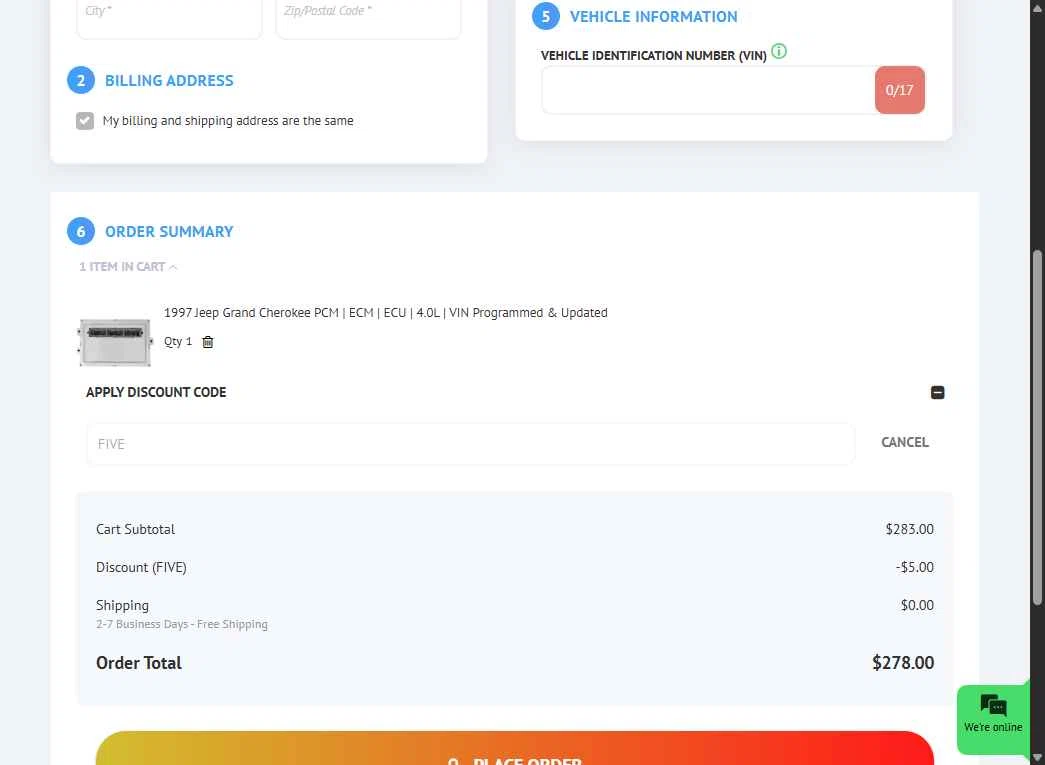 Flagship One checkout page showing Flagship One discount code box | Screenshot taken by SimplyCodes community member on Oct 26, 2025