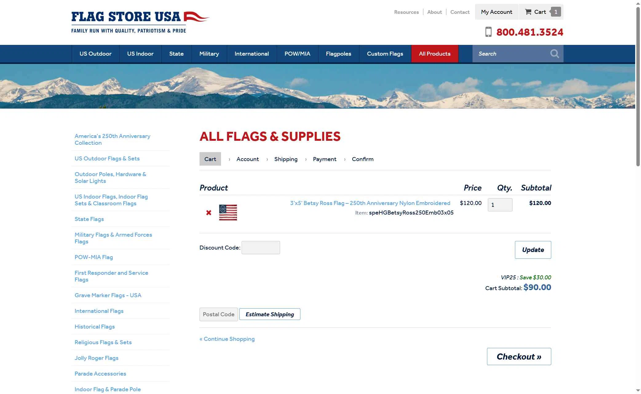 Flag Store USA checkout page showing Flag Store USA discount code box | Screenshot taken by SimplyCodes community member on Nov 1, 2025