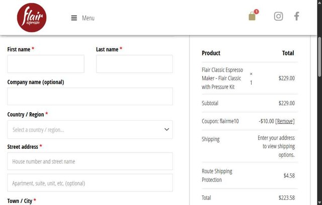 Flair Espresso Maker checkout page showing Flair Espresso Maker promo code box | Screenshot taken by SimplyCodes community member on Jul 3, 2025