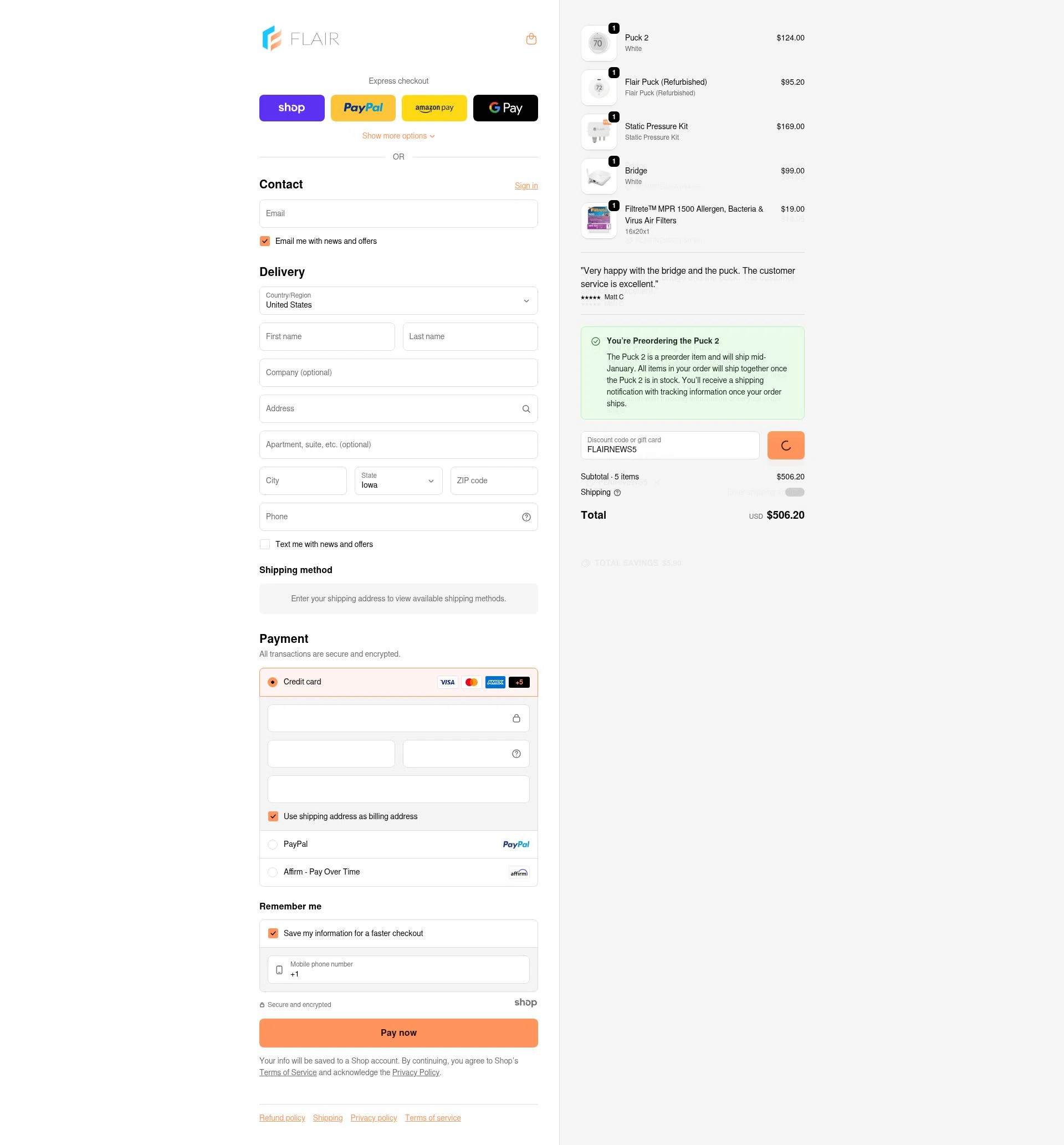 Flair checkout page showing Flair promo code box | Screenshot taken by SimplyCodes community member on Jan 3, 2026