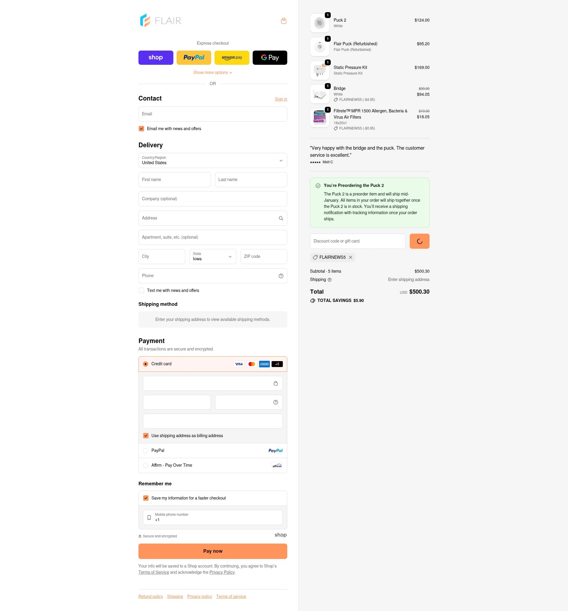 Flair checkout page showing Flair promo code box | Screenshot taken by SimplyCodes community member on Jan 8, 2026