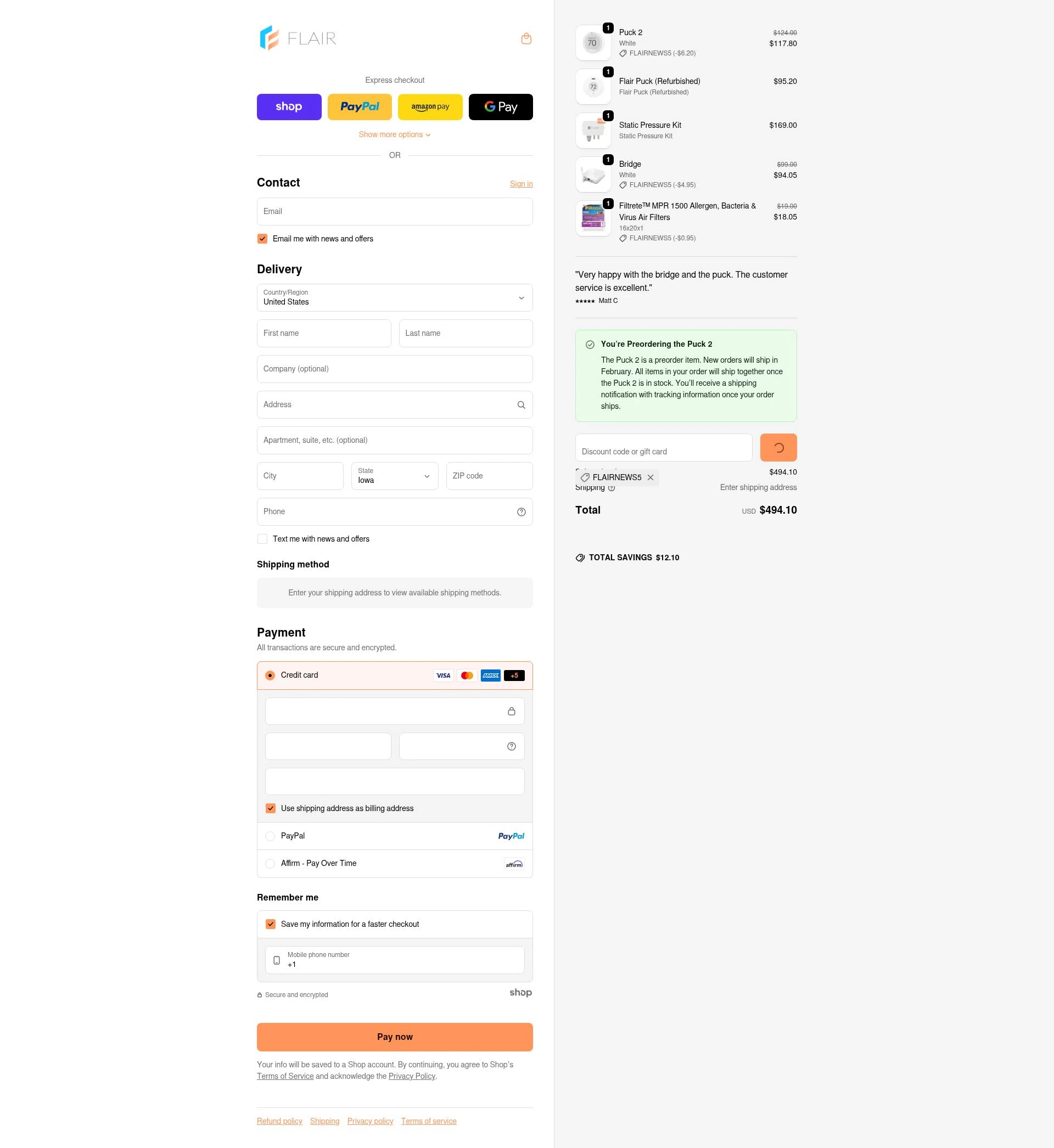 Flair checkout page showing Flair promo code box | Screenshot taken by SimplyCodes community member on Jan 23, 2026