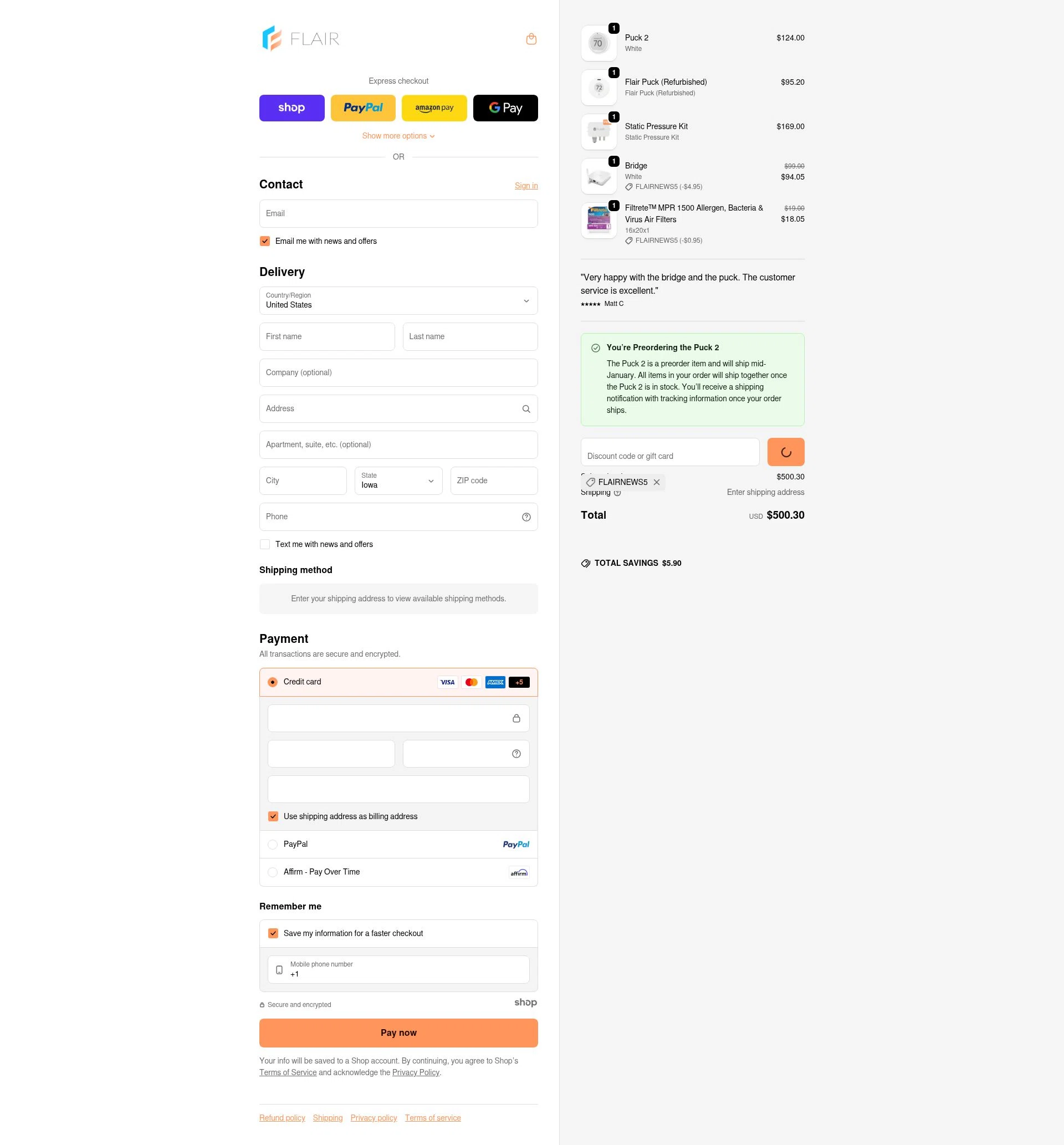 Flair checkout page showing Flair promo code box | Screenshot taken by SimplyCodes community member on Dec 29, 2025