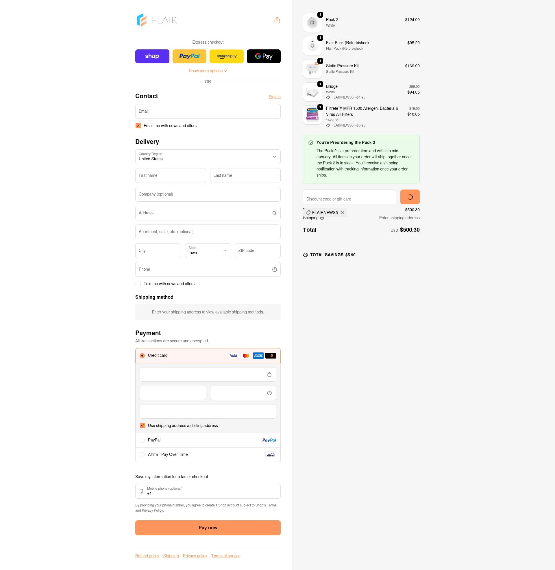 Flair checkout page showing Flair promo code box | Screenshot taken by SimplyCodes community member on Jan 13, 2026