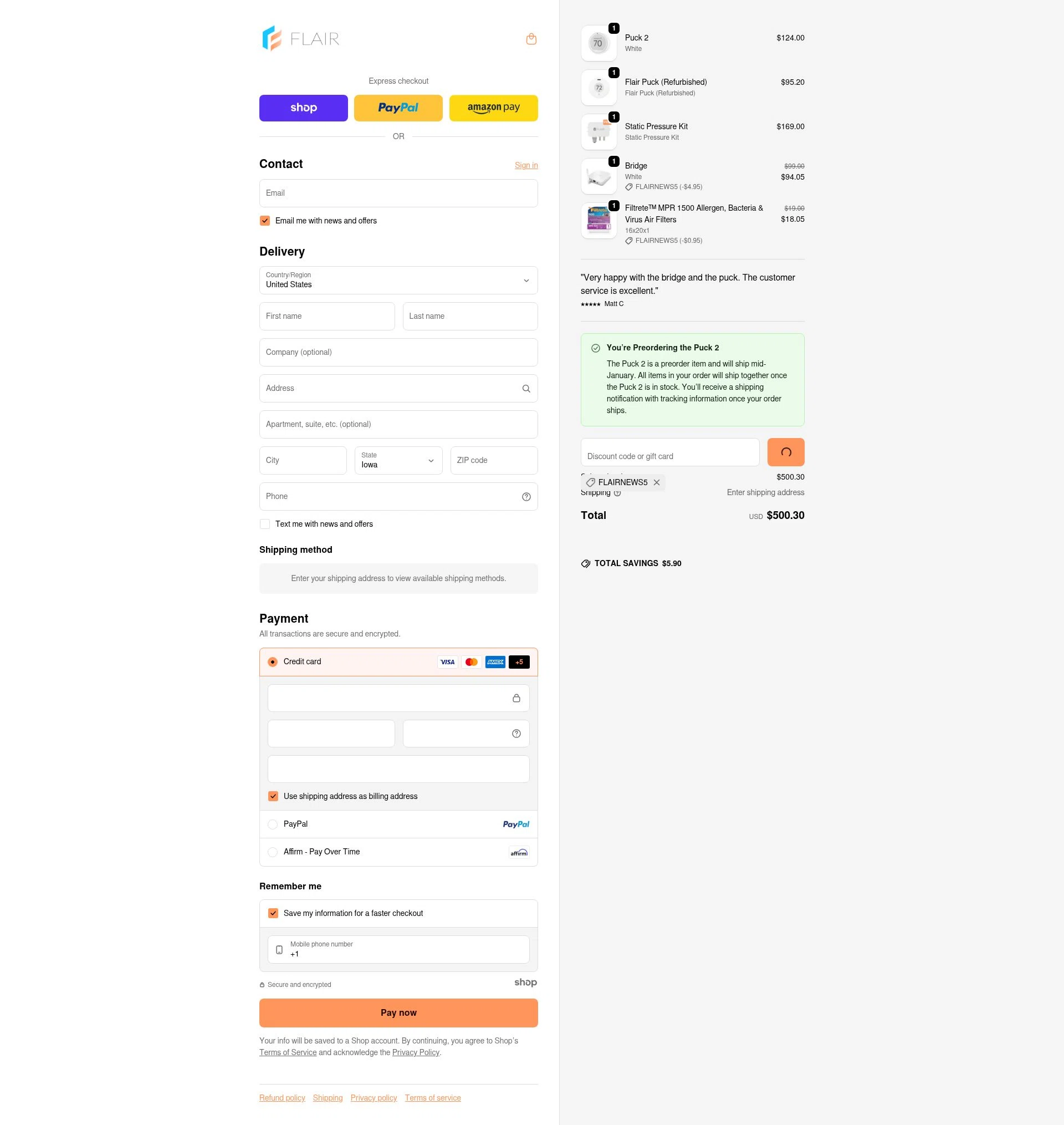 Flair checkout page showing Flair promo code box | Screenshot taken by SimplyCodes community member on Dec 18, 2025