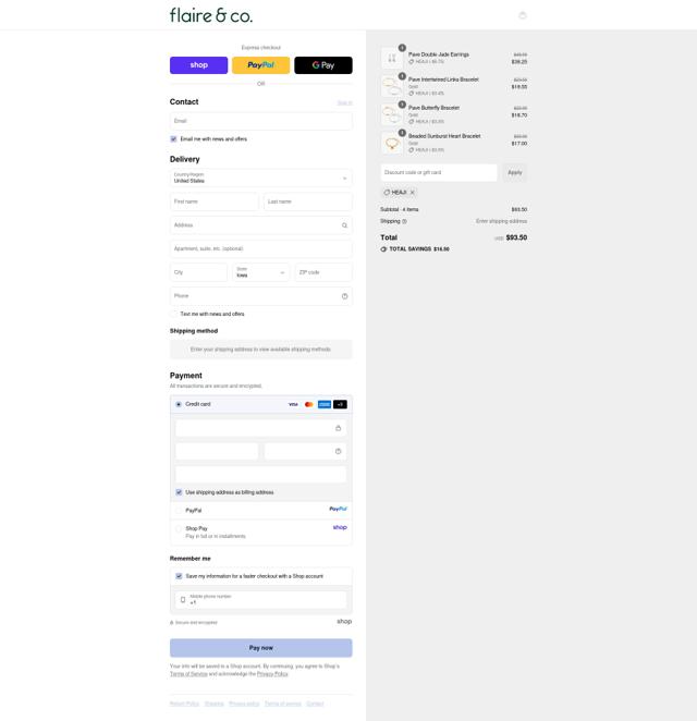 Flaire & Co checkout page showing Flaire & Co promo code box | Screenshot taken by SimplyCodes community member on Sep 12, 2025