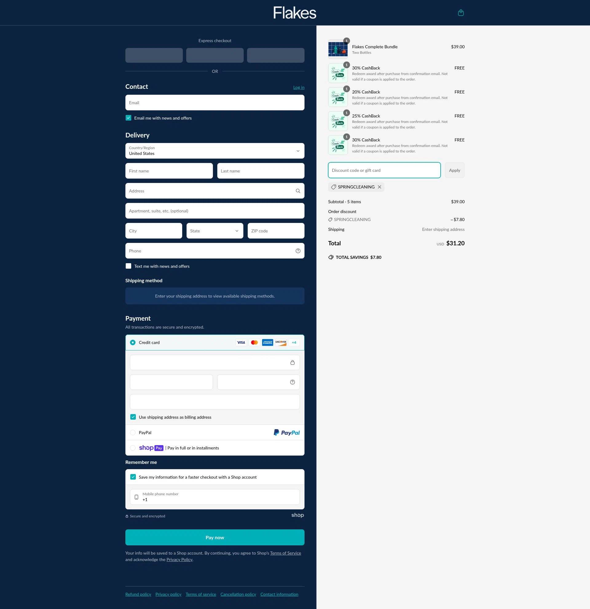 Flakes checkout page showing Flakes discount code box | Screenshot taken by SimplyCodes community member on Apr 25, 2025