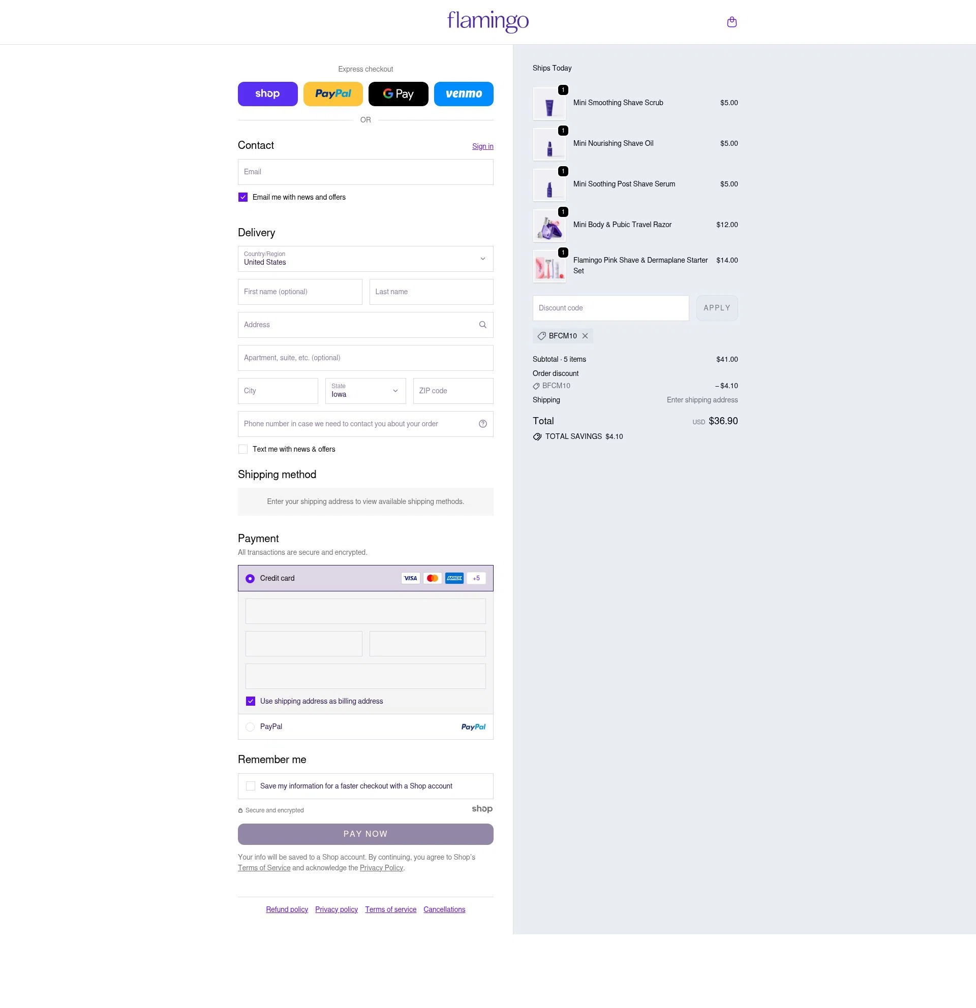Flamingo checkout page showing Flamingo promo code box | Screenshot taken by SimplyCodes community member on Nov 25, 2025