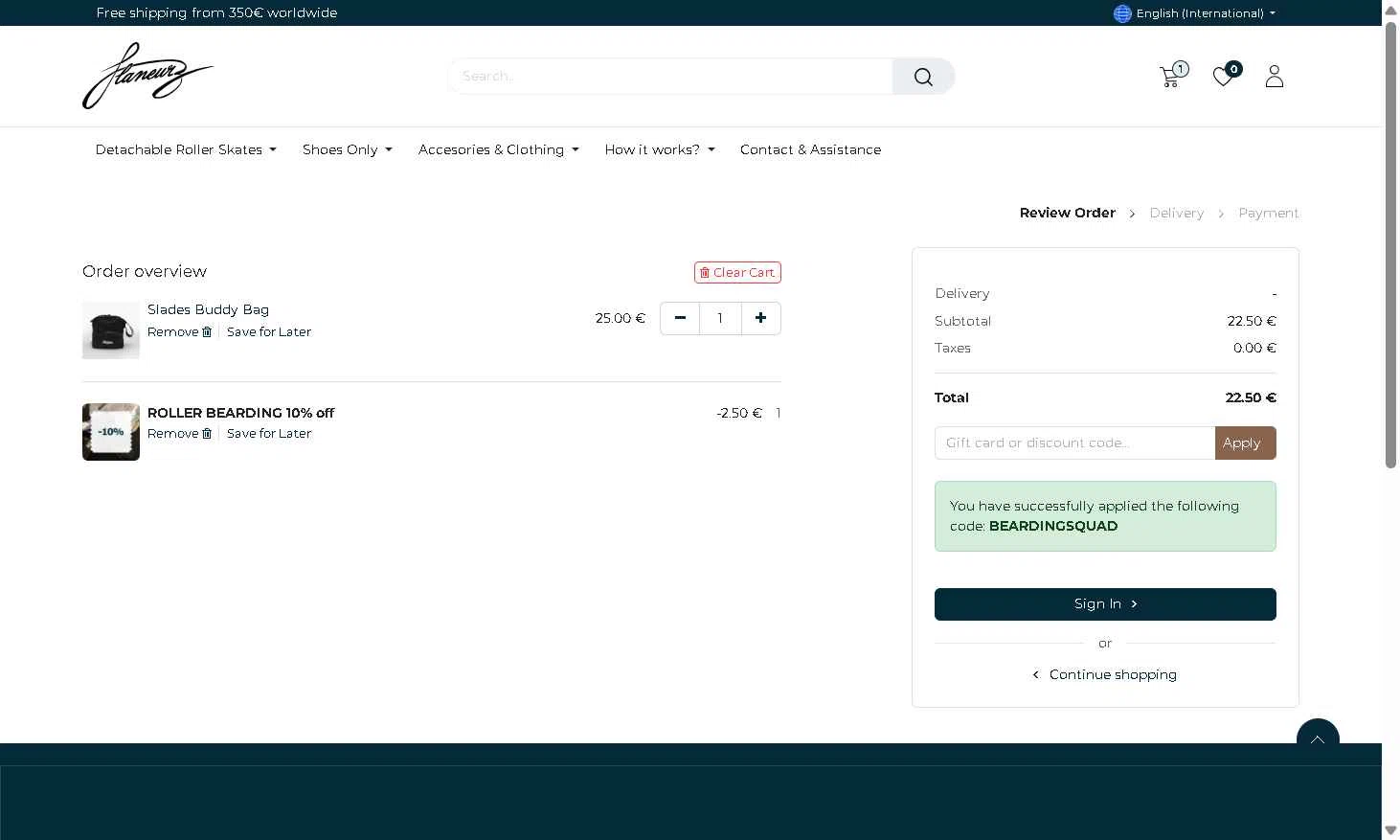 Flaneurz checkout page showing Flaneurz discount code box | Screenshot taken by SimplyCodes community member on Jan 6, 2026