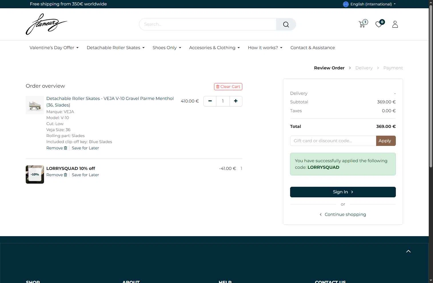 Flaneurz checkout page showing Flaneurz discount code box | Screenshot taken by SimplyCodes community member on Feb 8, 2026