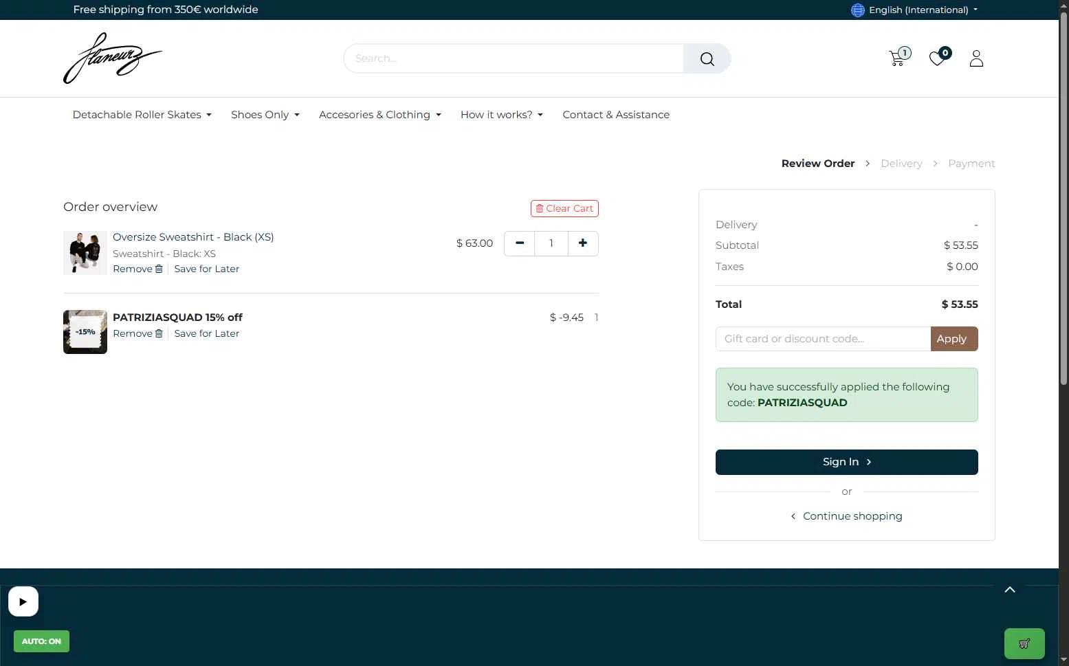 Flaneurz checkout page showing Flaneurz discount code box | Screenshot taken by SimplyCodes community member on Feb 18, 2026