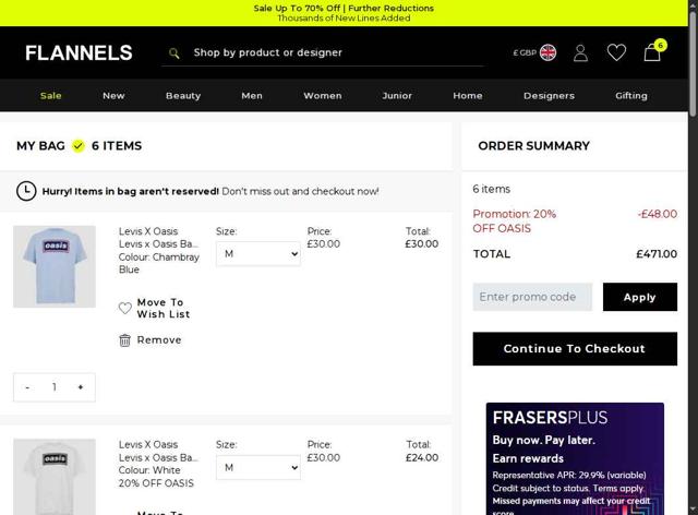 Flannels checkout page showing Flannels promo code box | Screenshot taken by SimplyCodes community member on Aug 1, 2025