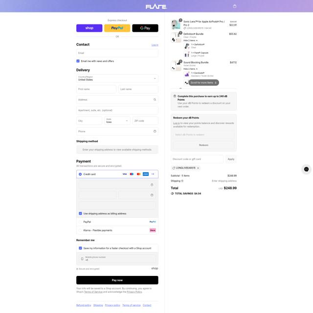 Flare Audio checkout page showing Flare Audio discount code box | Screenshot taken by SimplyCodes community member on Aug 29, 2025