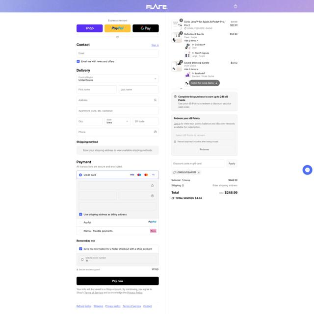 Flare Audio checkout page showing Flare Audio discount code box | Screenshot taken by SimplyCodes community member on Sep 11, 2025