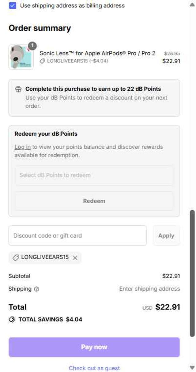 Flare Audio checkout page showing Flare Audio discount code box | Screenshot taken by SimplyCodes community member on Aug 26, 2025