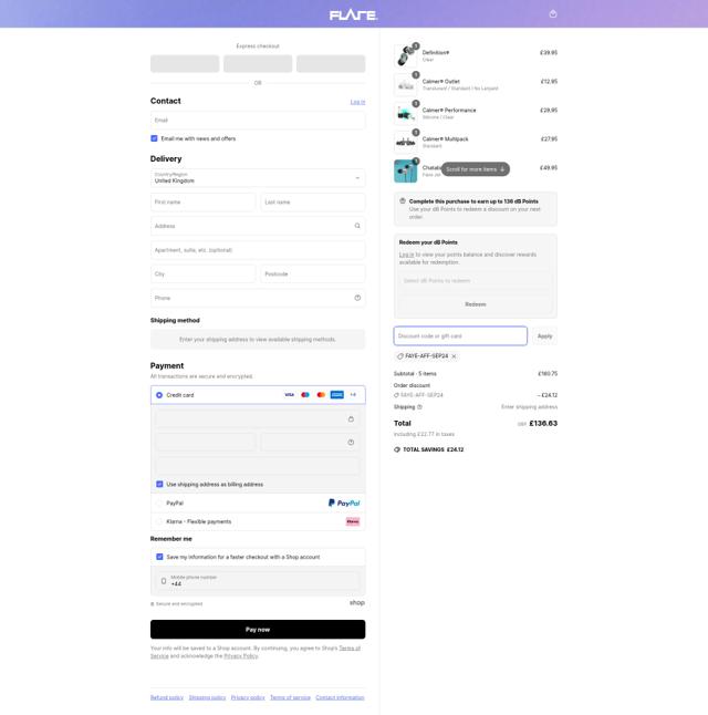 Flare Audio checkout page showing Flare Audio discount code box | Screenshot taken by SimplyCodes community member on Apr 26, 2025