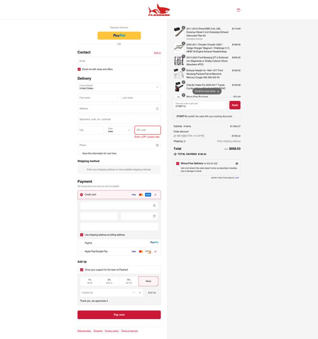 Flashark checkout page showing Flashark discount code box | Screenshot taken by SimplyCodes community member on Sep 10, 2025