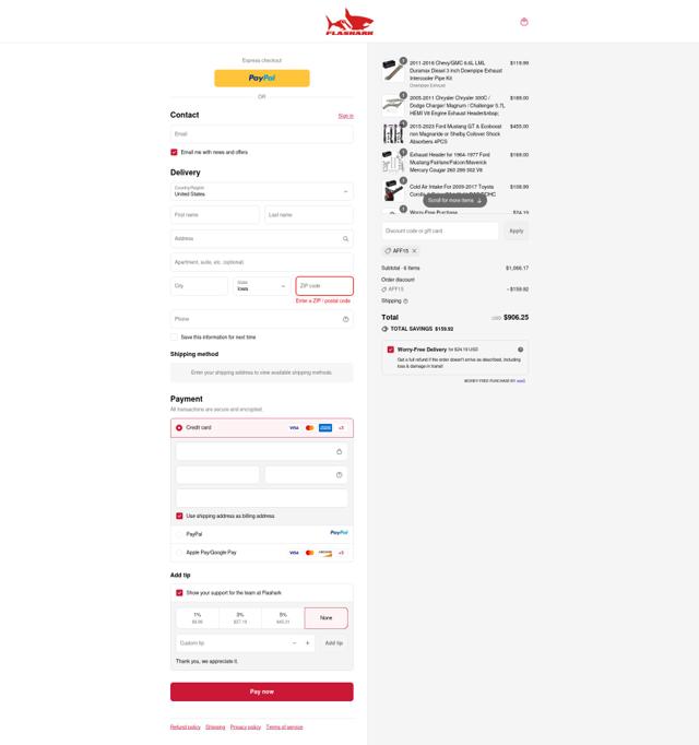 Flashark checkout page showing Flashark discount code box | Screenshot taken by SimplyCodes community member on Sep 15, 2025