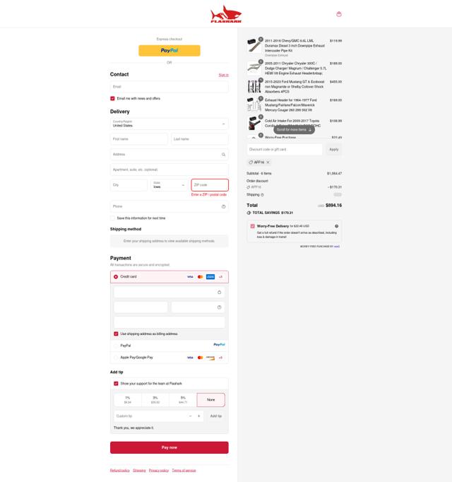 Flashark checkout page showing Flashark discount code box | Screenshot taken by SimplyCodes community member on Sep 15, 2025