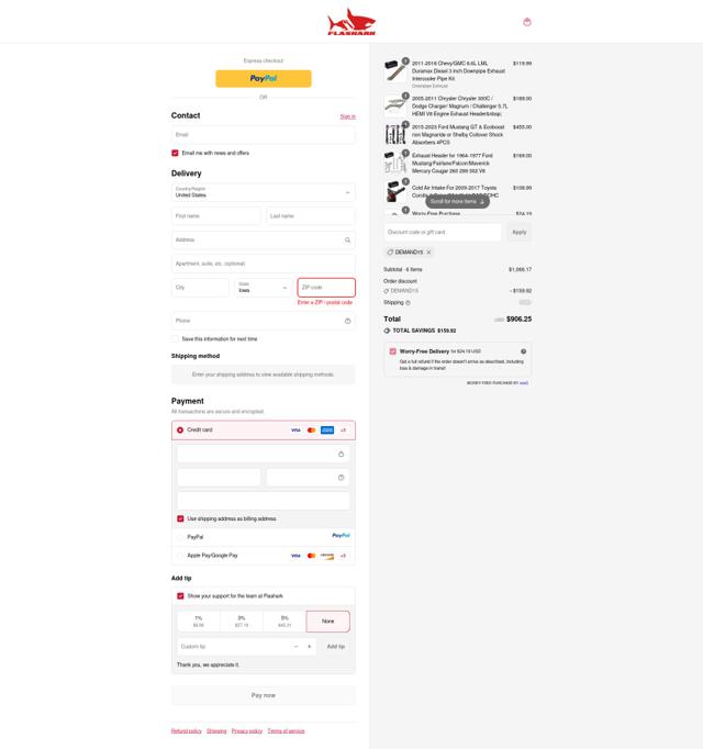 Flashark checkout page showing Flashark discount code box | Screenshot taken by SimplyCodes community member on Sep 15, 2025