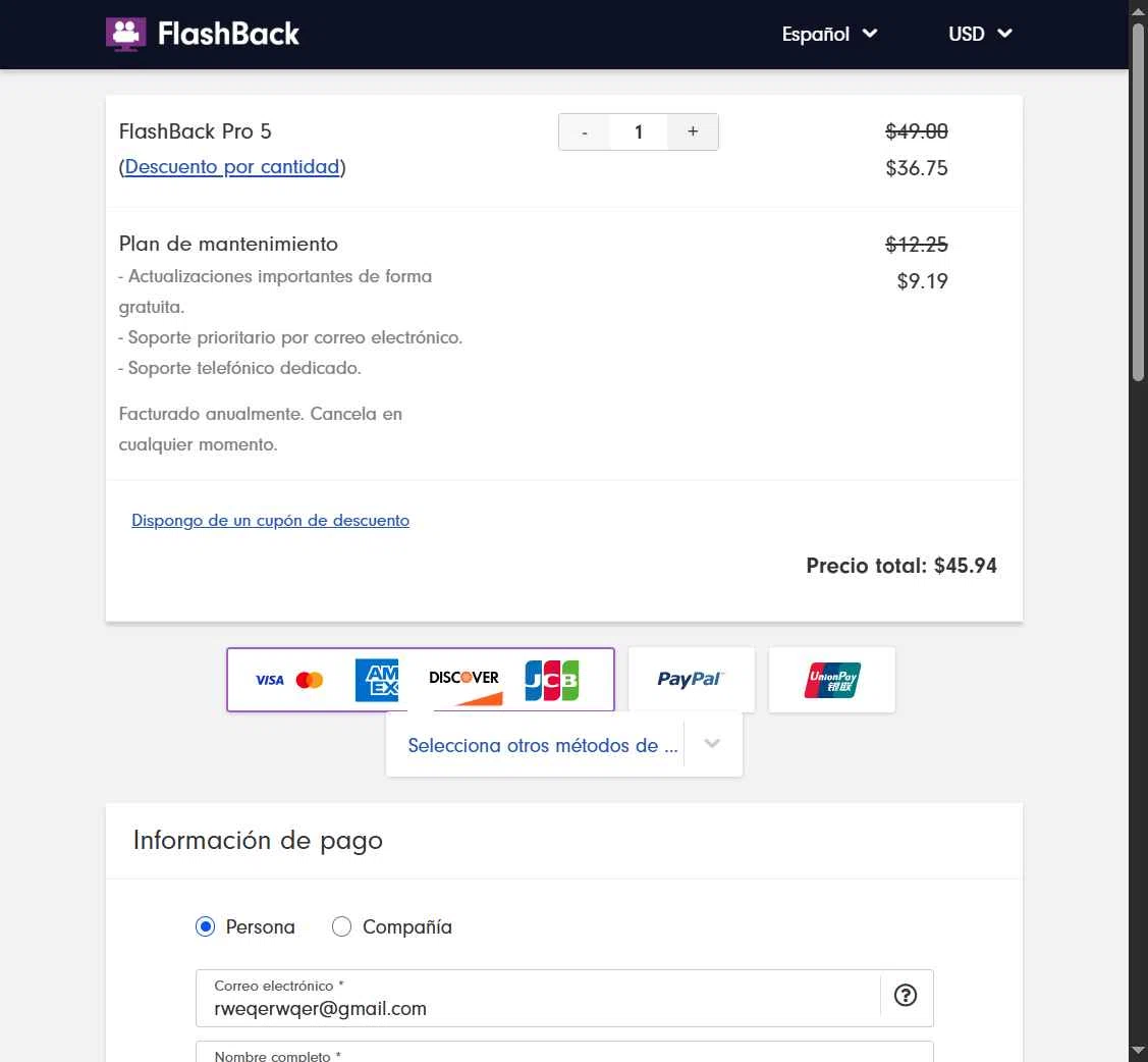 FlashBack checkout page showing FlashBack discount code box | Screenshot taken by SimplyCodes community member on Jul 8, 2025