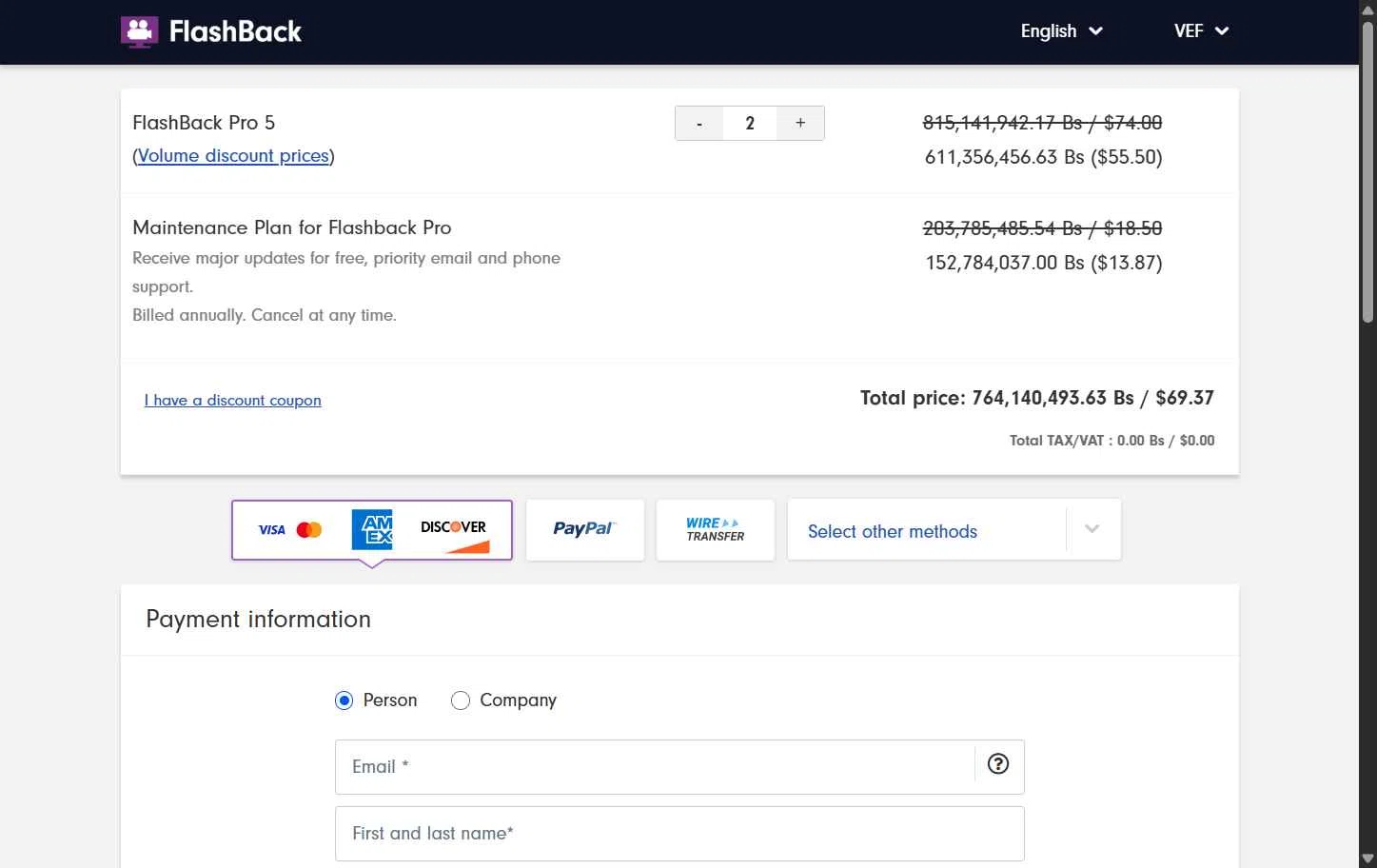 FlashBack checkout page showing FlashBack discount code box | Screenshot taken by SimplyCodes community member on Jul 8, 2025