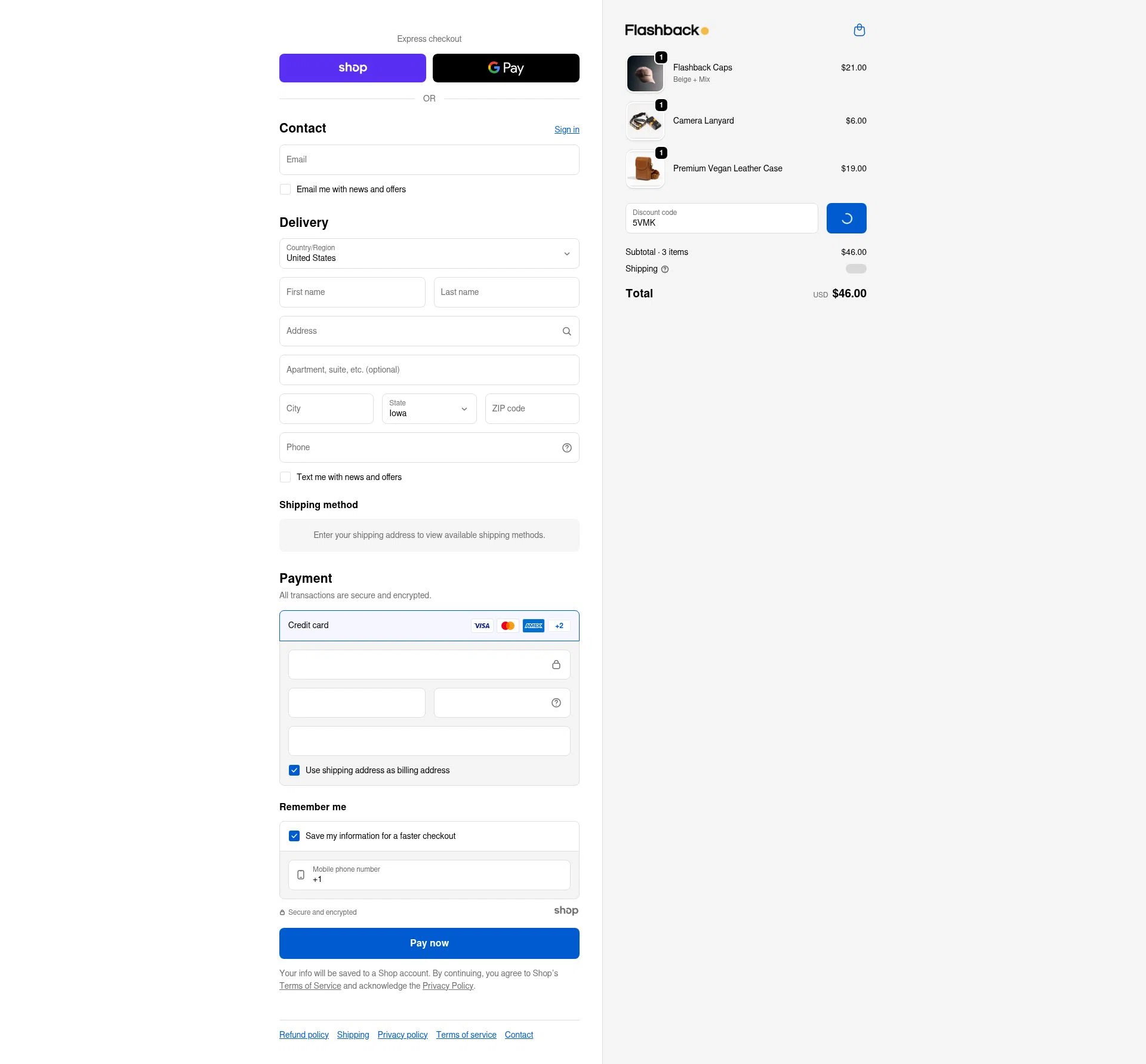Flashback Camera checkout page showing Flashback Camera promo code box | Screenshot taken by SimplyCodes community member on Jan 16, 2026