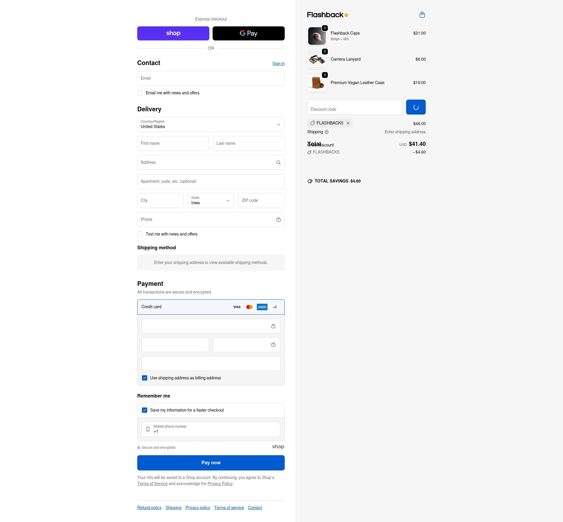 Flashback Camera checkout page showing Flashback Camera promo code box | Screenshot taken by SimplyCodes community member on Jan 16, 2026