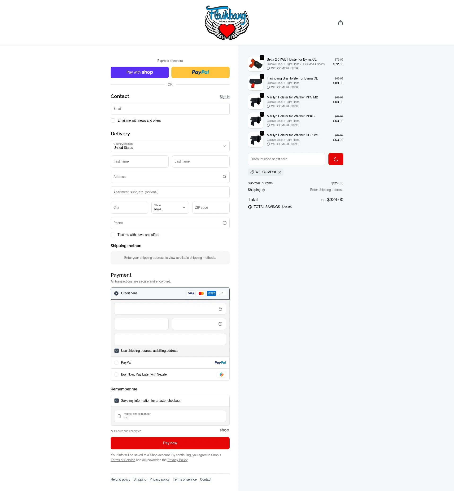 Flashbang Boutique checkout page showing Flashbang Boutique promo code box | Screenshot taken by SimplyCodes community member on Jan 12, 2026