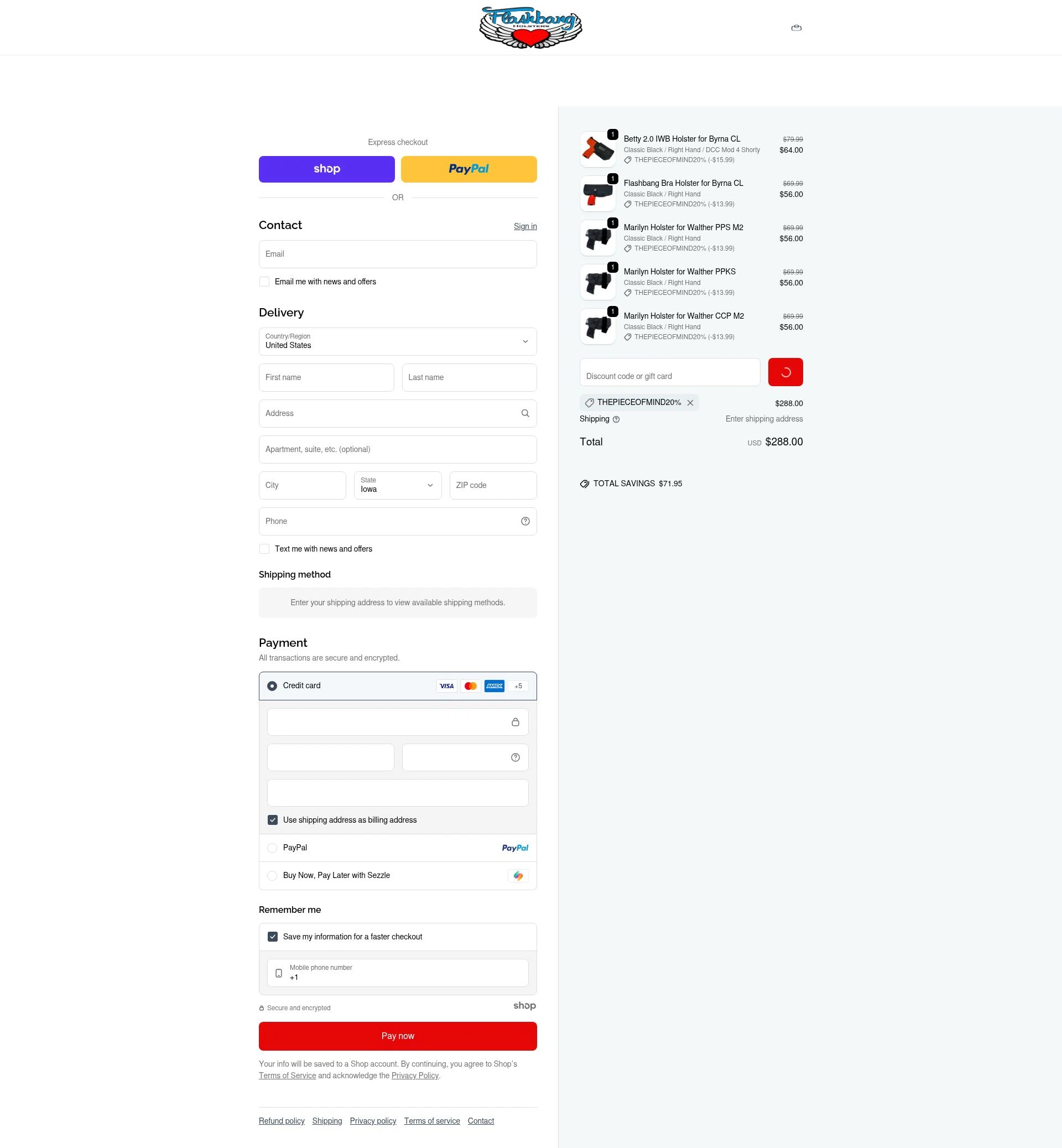 Flashbang Boutique checkout page showing Flashbang Boutique promo code box | Screenshot taken by SimplyCodes community member on Dec 27, 2025