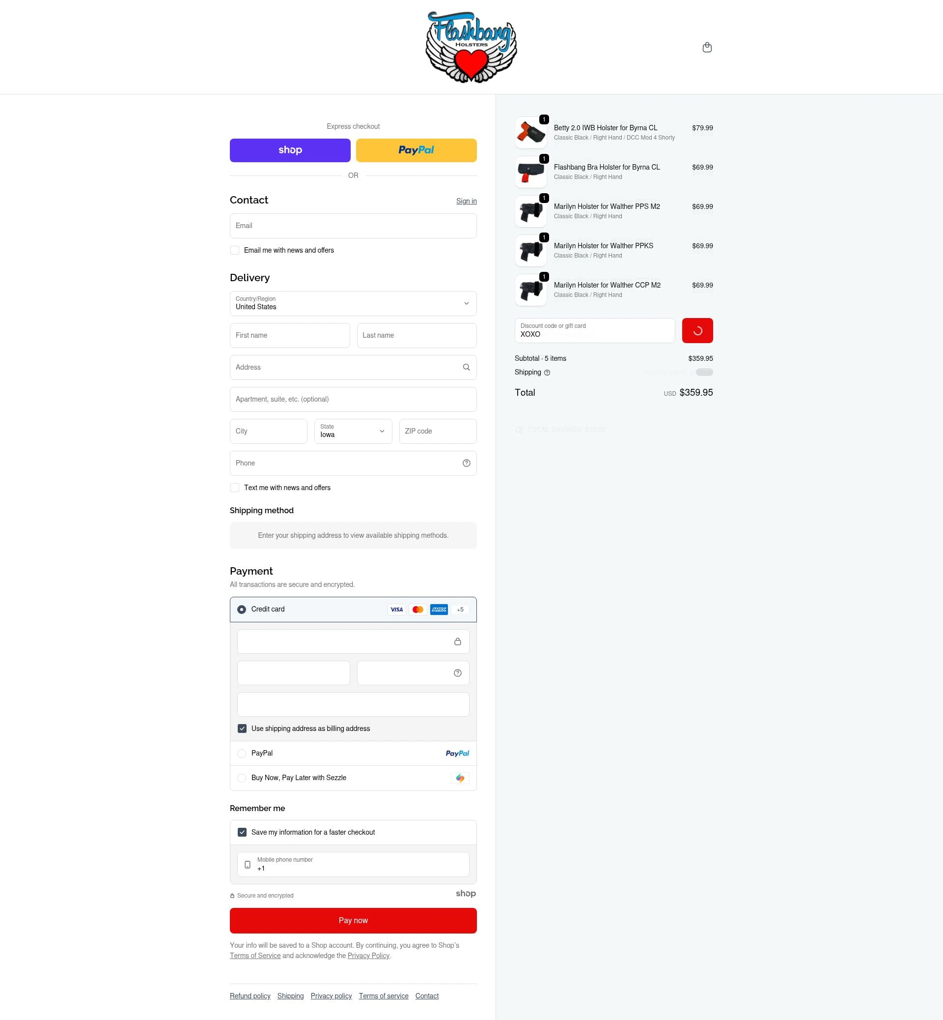 Flashbang Boutique checkout page showing Flashbang Boutique promo code box | Screenshot taken by SimplyCodes community member on Dec 27, 2025