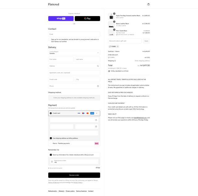 Flattered checkout page showing Flattered discount code box | Screenshot taken by SimplyCodes community member on Aug 27, 2025