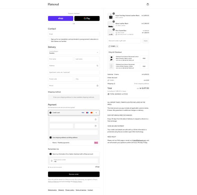 Flattered checkout page showing Flattered discount code box | Screenshot taken by SimplyCodes community member on Sep 12, 2025