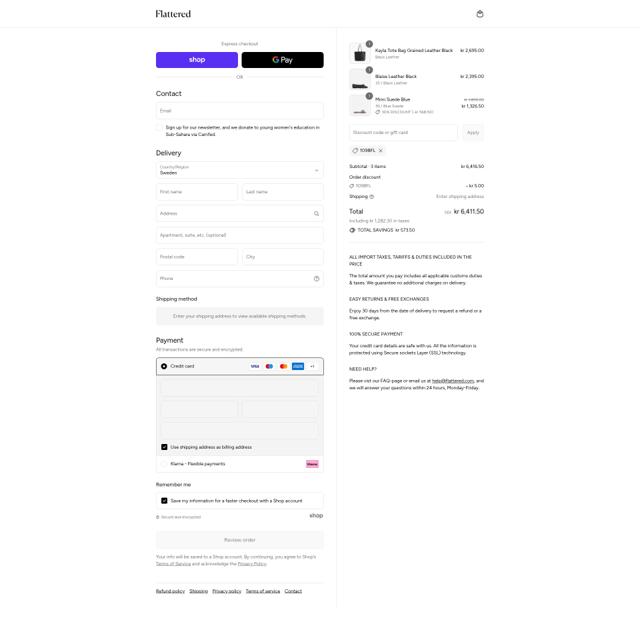 Flattered checkout page showing Flattered discount code box | Screenshot taken by SimplyCodes community member on Aug 31, 2025