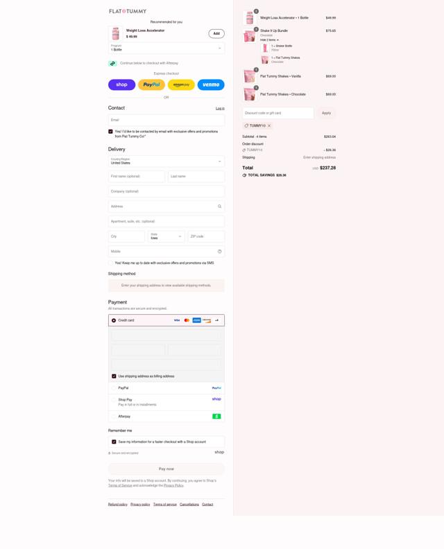 Flat Tummy Co checkout page showing Flat Tummy Co promo code box | Screenshot taken by SimplyCodes community member on Sep 6, 2025