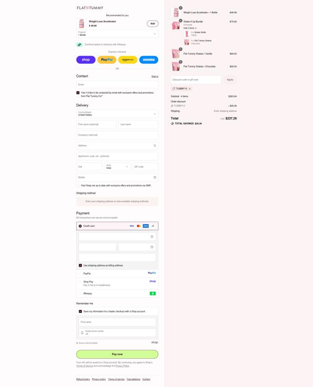 Flat Tummy Co checkout page showing Flat Tummy Co promo code box | Screenshot taken by SimplyCodes community member on Sep 10, 2025