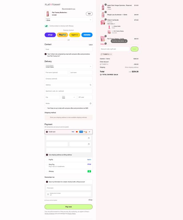 Flat Tummy Co checkout page showing Flat Tummy Co promo code box | Screenshot taken by SimplyCodes community member on Sep 1, 2025