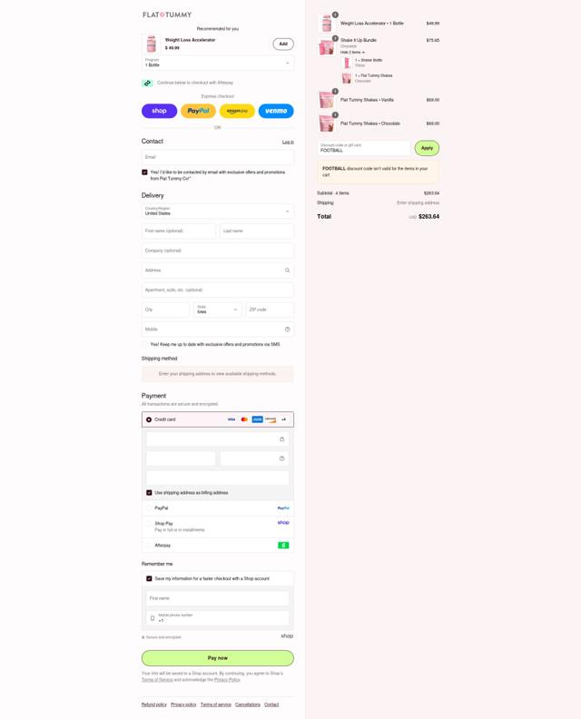 Flat Tummy Co checkout page showing Flat Tummy Co promo code box | Screenshot taken by SimplyCodes community member on Sep 6, 2025