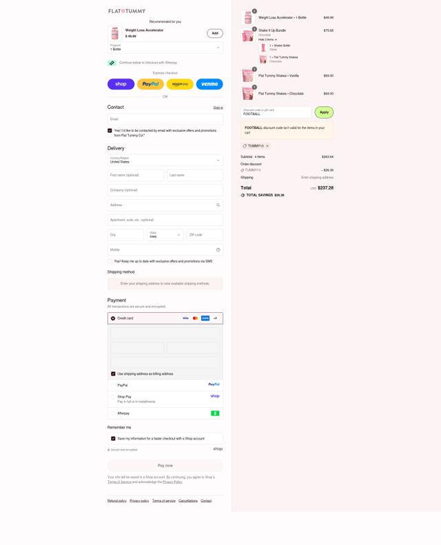 Flat Tummy Co checkout page showing Flat Tummy Co promo code box | Screenshot taken by SimplyCodes community member on Sep 10, 2025