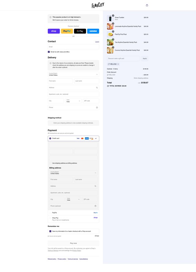 FlavCity checkout page showing FlavCity discount code box | Screenshot taken by SimplyCodes community member on Sep 7, 2025
