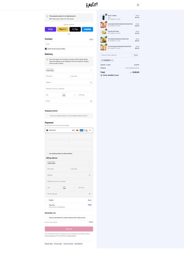 FlavCity checkout page showing FlavCity discount code box | Screenshot taken by SimplyCodes community member on Sep 5, 2025