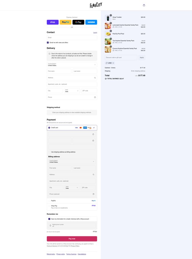 FlavCity checkout page showing FlavCity discount code box | Screenshot taken by SimplyCodes community member on Sep 5, 2025