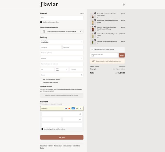 Flaviar checkout page showing Flaviar discount code box | Screenshot taken by SimplyCodes community member on Sep 9, 2025
