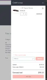 VOBA10 coupon verification screenshot